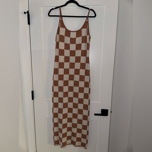 Checkered Tan and White Maxi Dress
